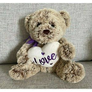 Dan Dee Collectors Choice Teddy Bear Tan Heart Love Pillow Purple